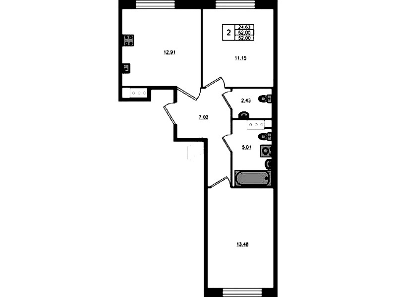 2-комнатная квартира 52 м², 4/5 эт., ЖК «Plus Пулковский»